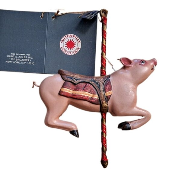 Vintage Smithsonian Hand Crafted Carousel Pig Christmas Ornament Kurt Adler New - Picture 2 of 9